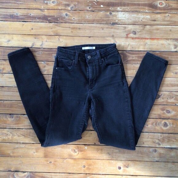 LEVIS 721 black high waisted jeans skinny high-rise filiforme size 25 black - Picture 1 of 10